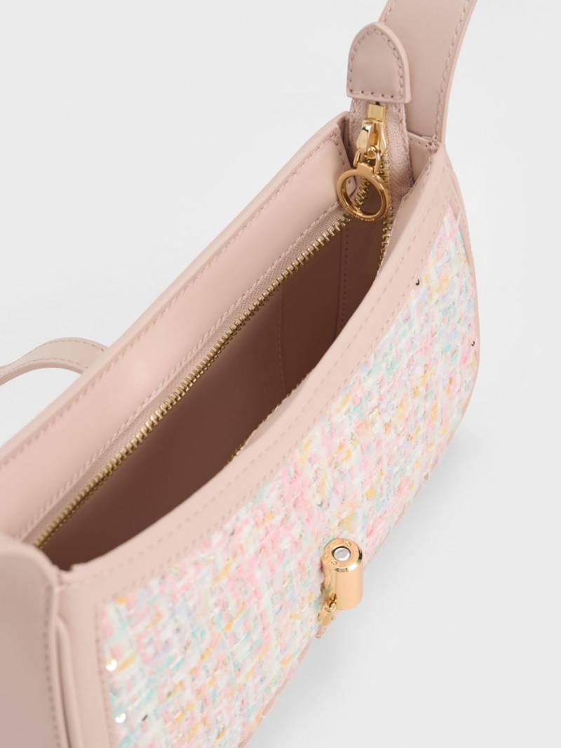 Geanta De Umar Charles & Keith Cesia Metallic Accent Tweed Roz | 098GJWSPB