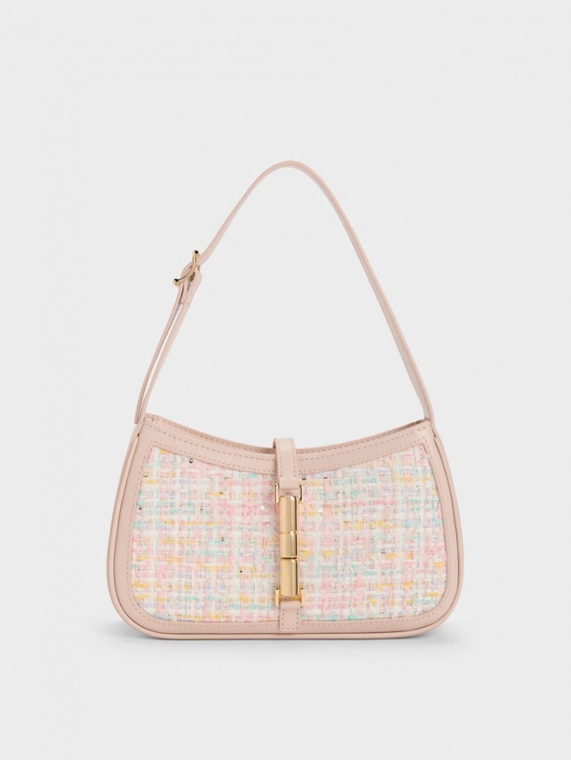 Geanta De Umar Charles & Keith Cesia Metallic Accent Tweed Roz | 098GJWSPB