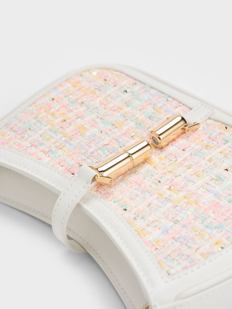 Geanta De Umar Charles & Keith Cesia Metallic Accent Tweed Roz | 597KAEPQV