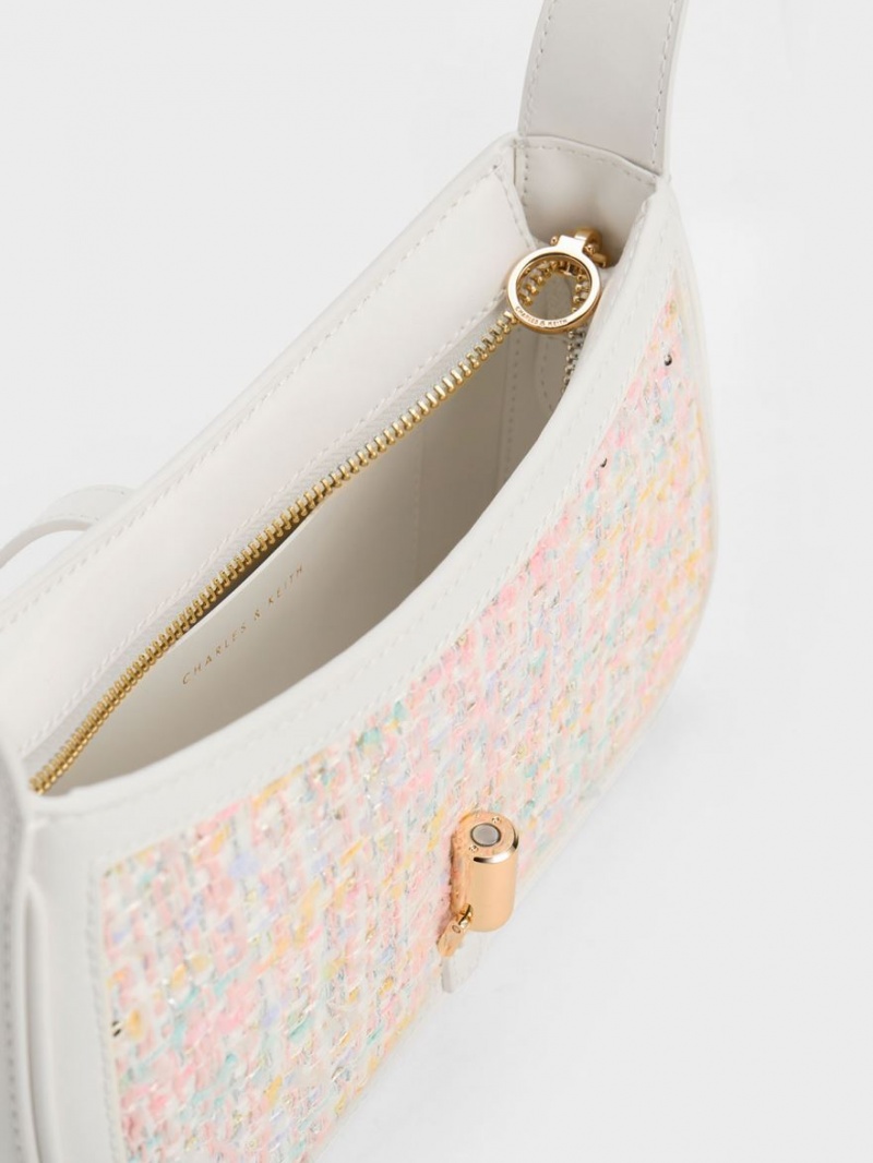 Geanta De Umar Charles & Keith Cesia Metallic Accent Tweed Roz | 597KAEPQV