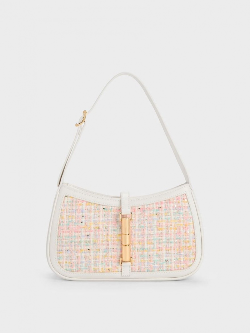 Geanta De Umar Charles & Keith Cesia Metallic Accent Tweed Roz | 597KAEPQV