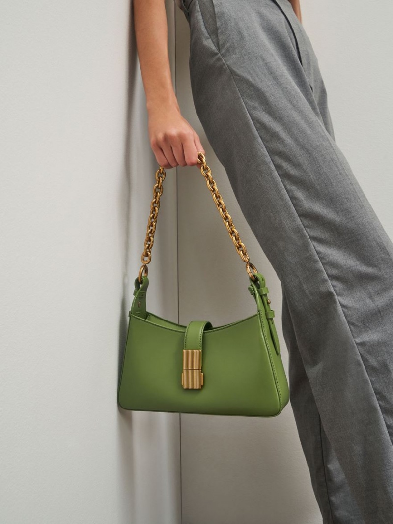 Geanta De Umar Charles & Keith Chain Handle Verzi | 739UTSBXO