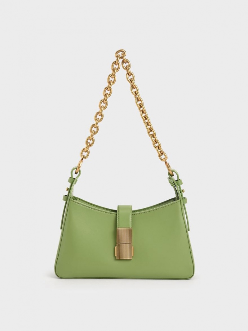 Geanta De Umar Charles & Keith Chain Handle Verzi | 739UTSBXO