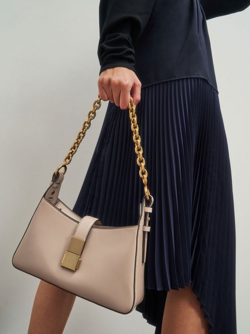 Geanta De Umar Charles & Keith Chain Handle Bej | 216VFYSUK