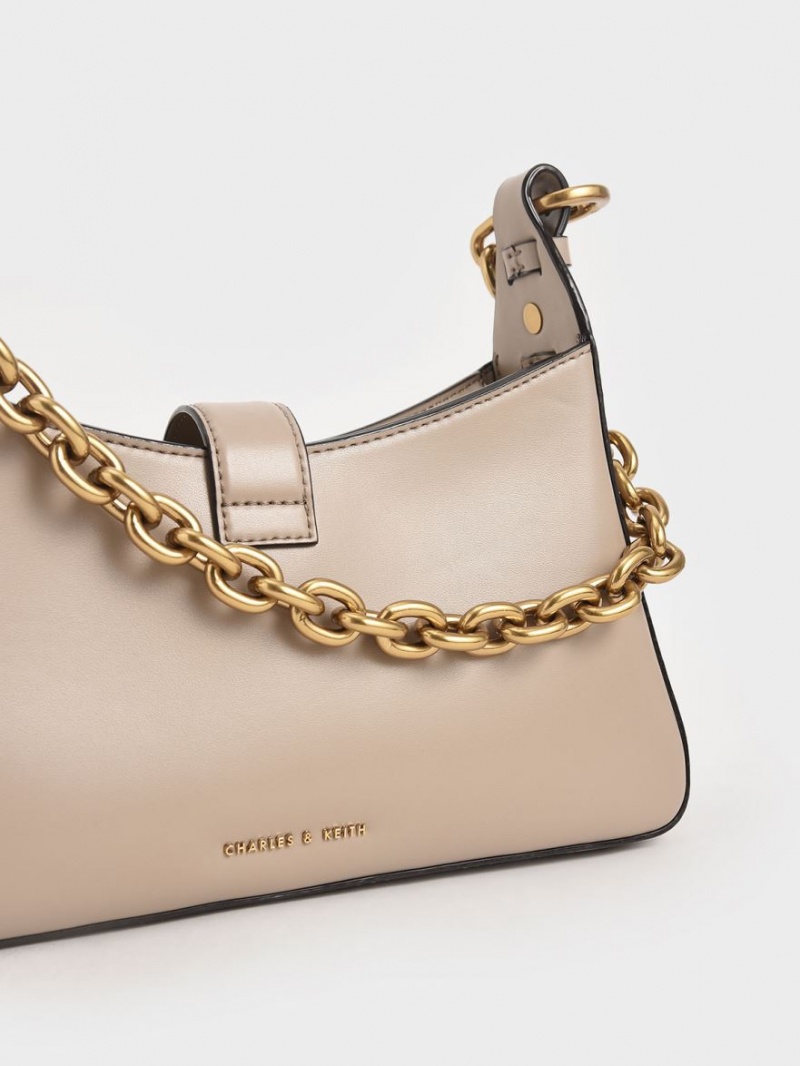 Geanta De Umar Charles & Keith Chain Handle Bej | 216VFYSUK