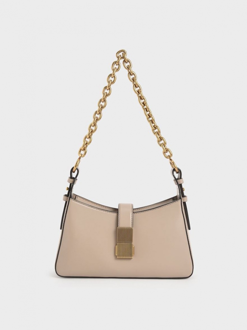 Geanta De Umar Charles & Keith Chain Handle Bej | 216VFYSUK