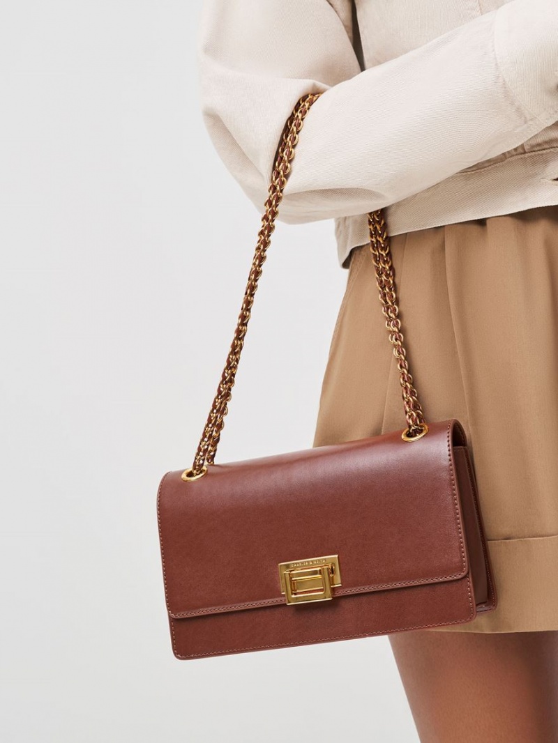 Geanta De Umar Charles & Keith Chain Handle Ciocolata | 421QRSKEL