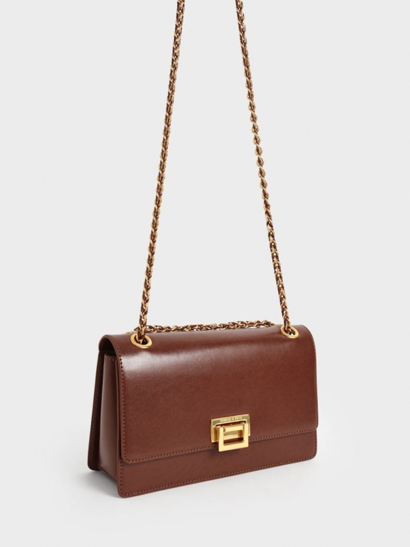 Geanta De Umar Charles & Keith Chain Handle Ciocolata | 421QRSKEL