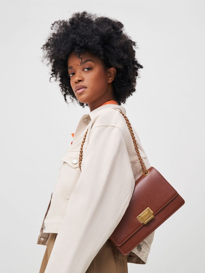 Geanta De Umar Charles & Keith Chain Handle Ciocolata | 421QRSKEL