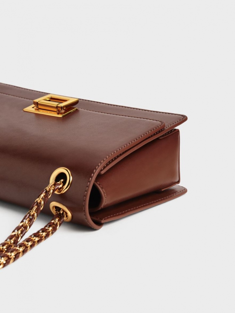 Geanta De Umar Charles & Keith Chain Handle Ciocolata | 421QRSKEL