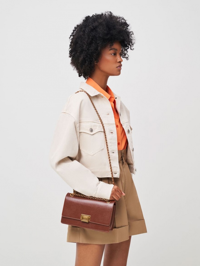 Geanta De Umar Charles & Keith Chain Handle Ciocolata | 421QRSKEL