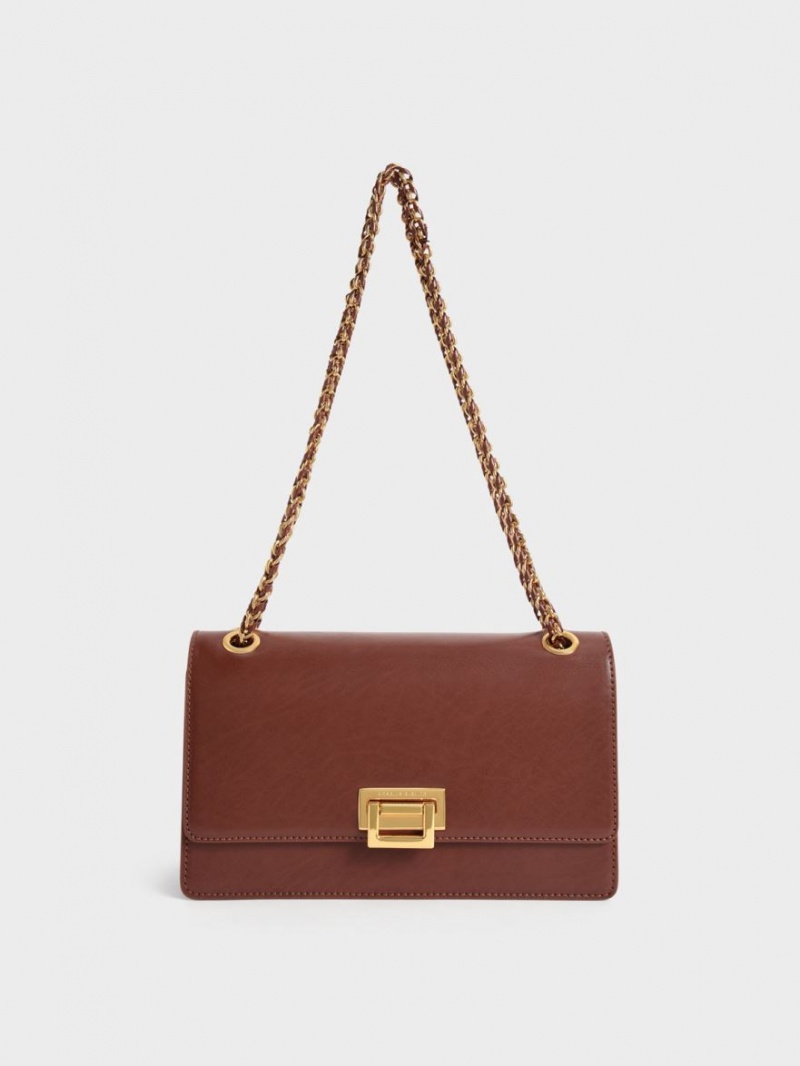 Geanta De Umar Charles & Keith Chain Handle Ciocolata | 421QRSKEL