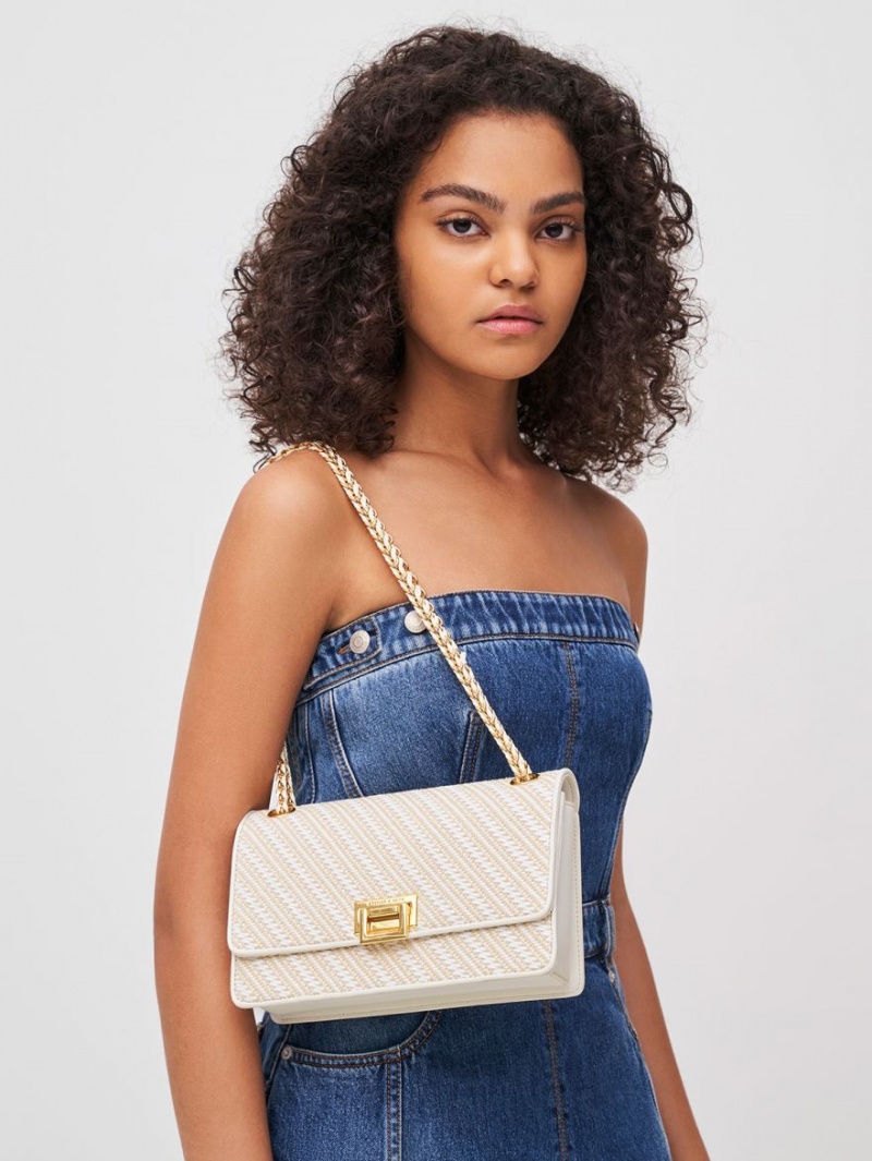 Geanta De Umar Charles & Keith Chain Handle Albi | 724ZJSWYF