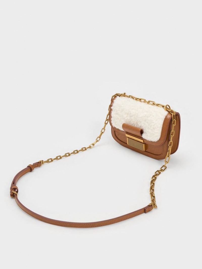 Geanta De Umar Charles & Keith Charlot Furry Chain Curea Maro | 790ZMRYXO