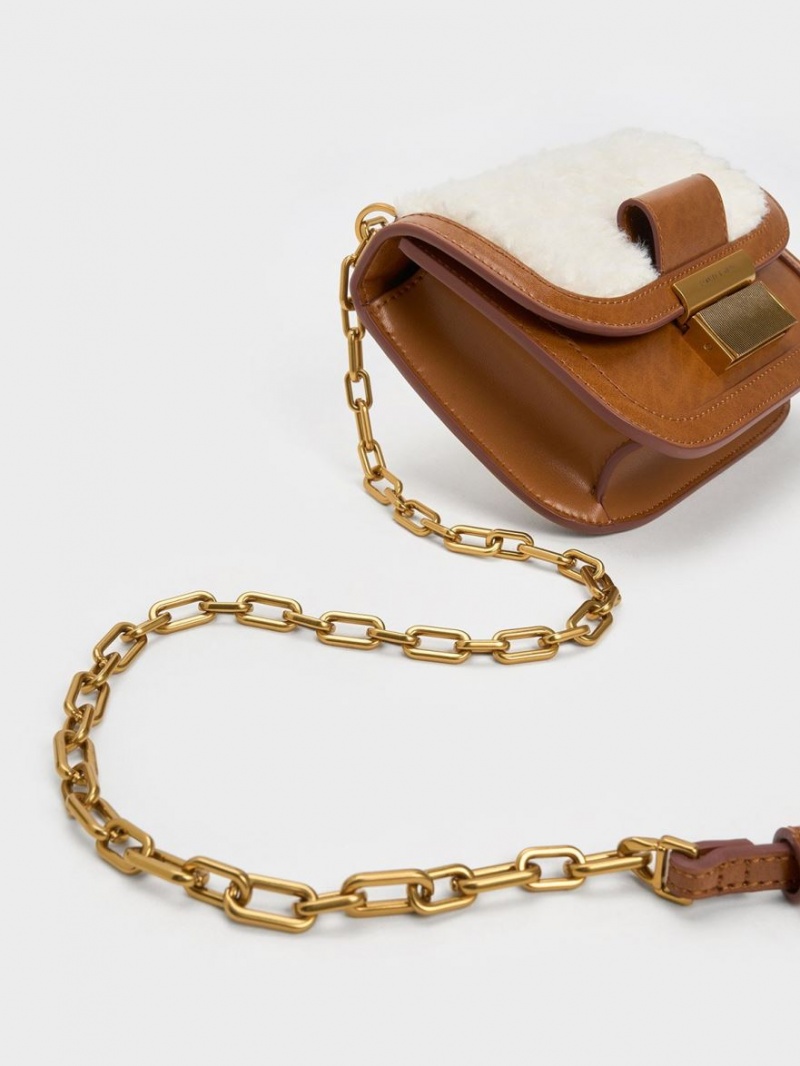 Geanta De Umar Charles & Keith Charlot Furry Chain Curea Maro | 790ZMRYXO