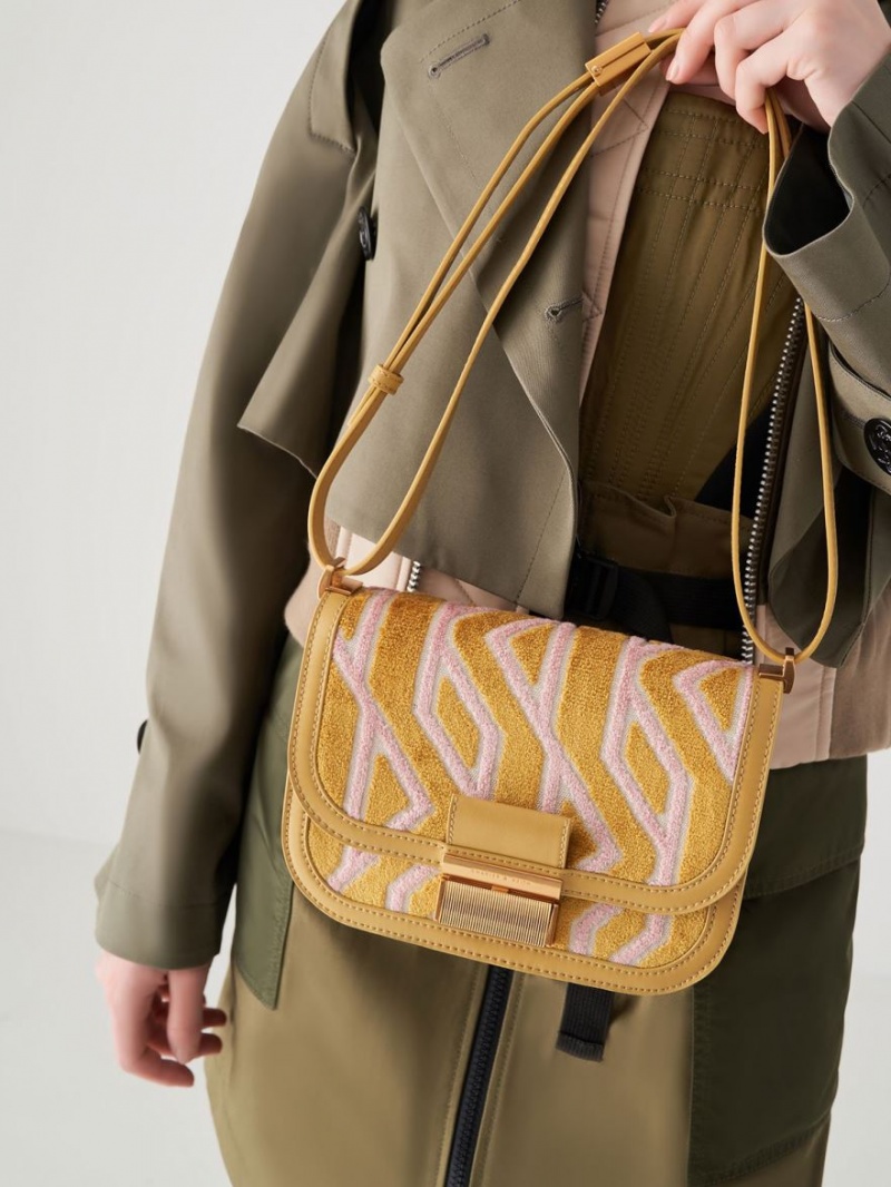 Geanta De Umar Charles & Keith Charlot Jacquard Printed Muștar | 170BCUAXL