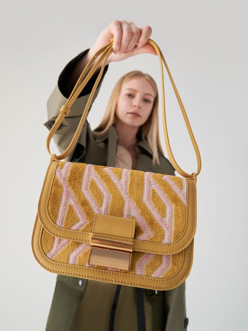 Geanta De Umar Charles & Keith Charlot Jacquard Printed Muștar | 170BCUAXL