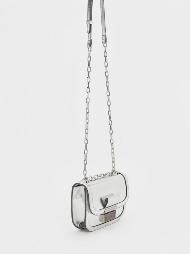 Geanta De Umar Charles & Keith Charlot Metallic Chain Curea Argintii | 023RMZOXY