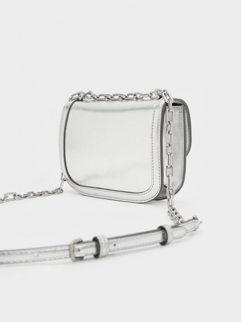 Geanta De Umar Charles & Keith Charlot Metallic Chain Curea Argintii | 023RMZOXY