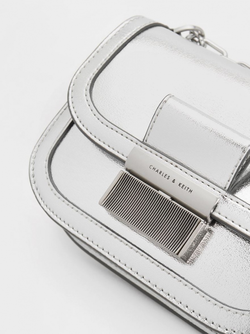 Geanta De Umar Charles & Keith Charlot Metallic Chain Curea Argintii | 023RMZOXY