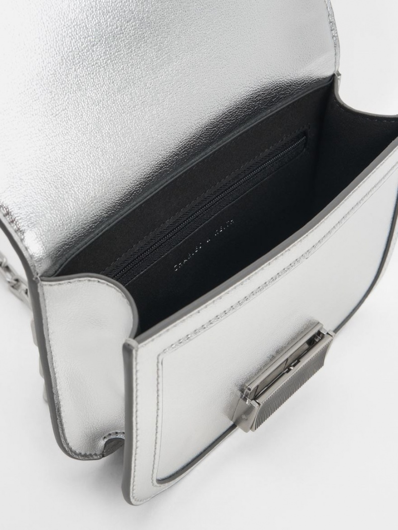 Geanta De Umar Charles & Keith Charlot Metallic Chain Curea Argintii | 023RMZOXY