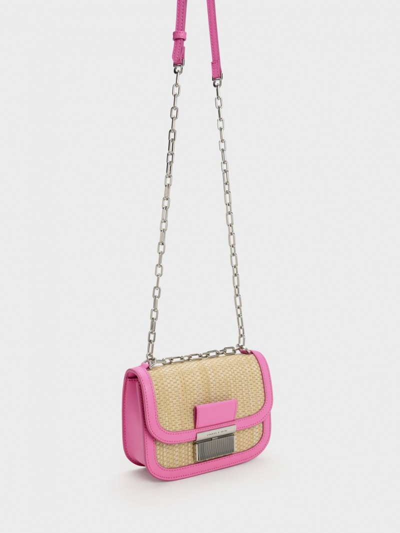 Geanta De Umar Charles & Keith Charlot Raffia Chain Curea Roz | 785FPJUGA