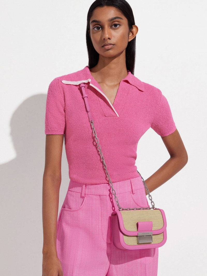Geanta De Umar Charles & Keith Charlot Raffia Chain Curea Roz | 785FPJUGA