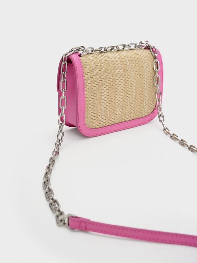 Geanta De Umar Charles & Keith Charlot Raffia Chain Curea Roz | 785FPJUGA