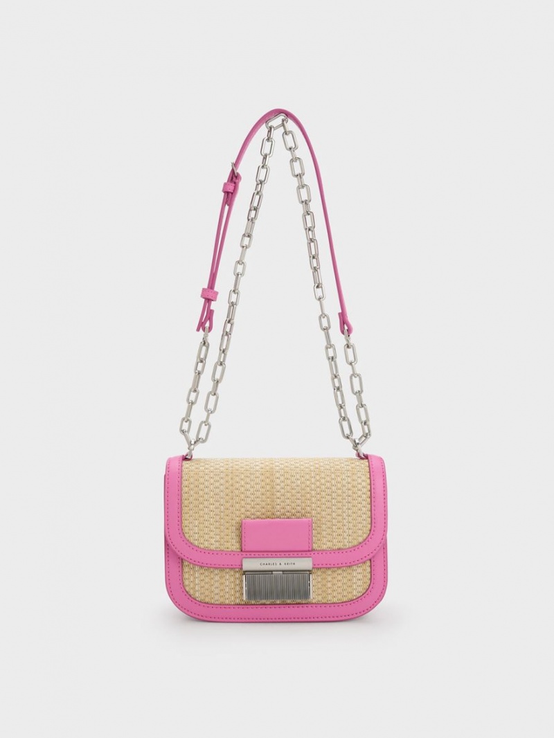 Geanta De Umar Charles & Keith Charlot Raffia Chain Curea Roz | 785FPJUGA