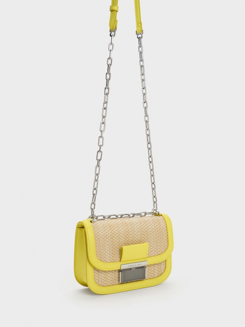 Geanta De Umar Charles & Keith Charlot Raffia Chain Curea Galbeni | 497LHVTSU