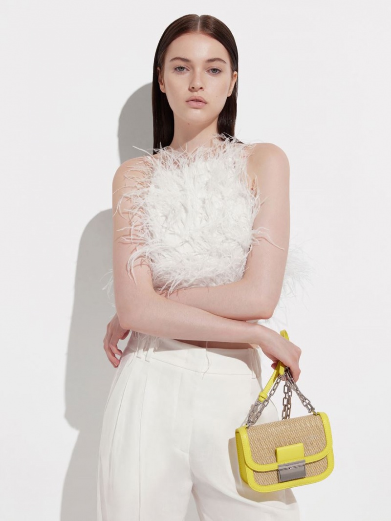 Geanta De Umar Charles & Keith Charlot Raffia Chain Curea Galbeni | 497LHVTSU