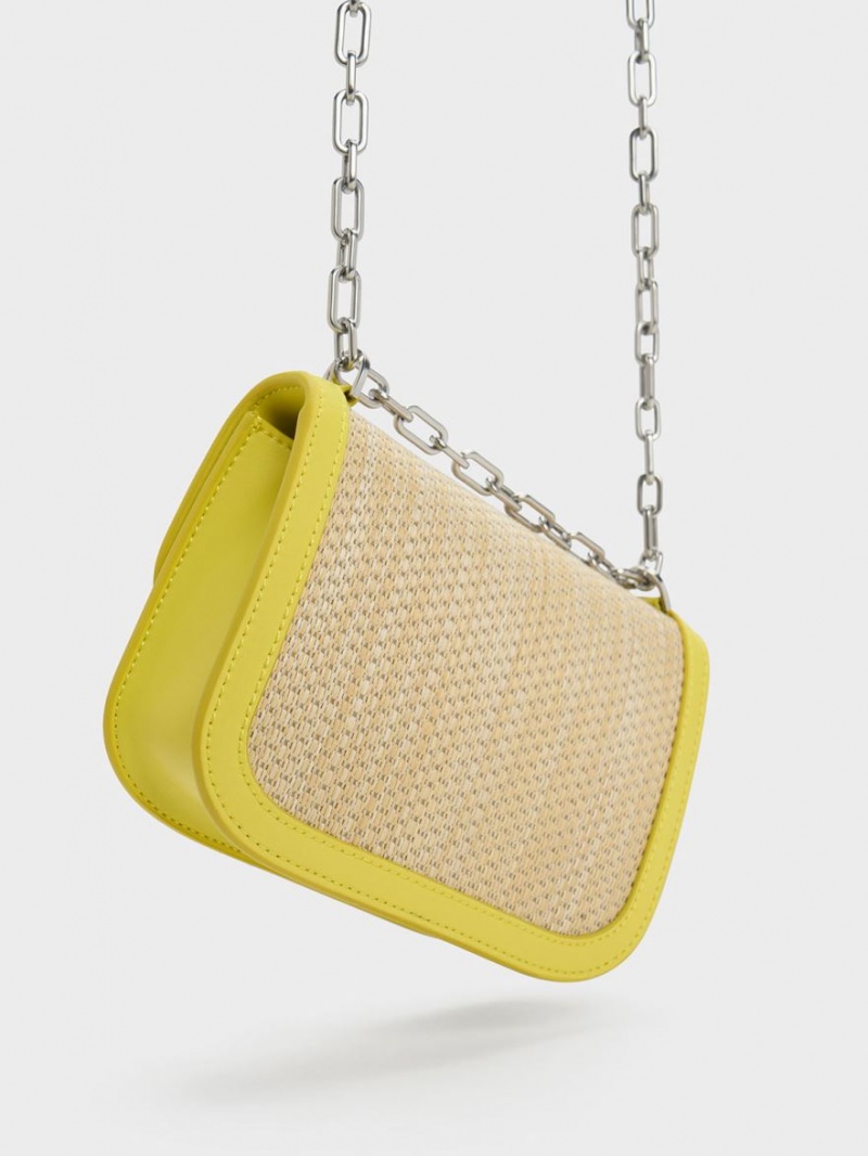 Geanta De Umar Charles & Keith Charlot Raffia Chain Curea Galbeni | 497LHVTSU