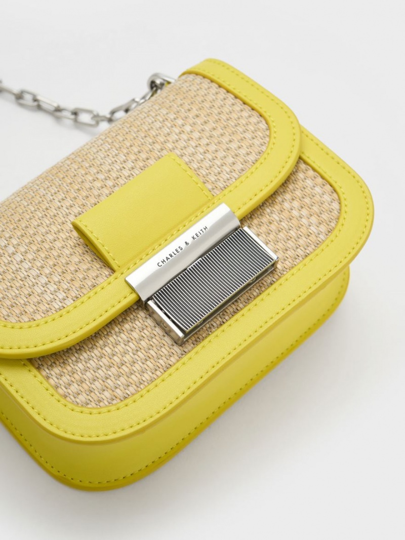 Geanta De Umar Charles & Keith Charlot Raffia Chain Curea Galbeni | 497LHVTSU