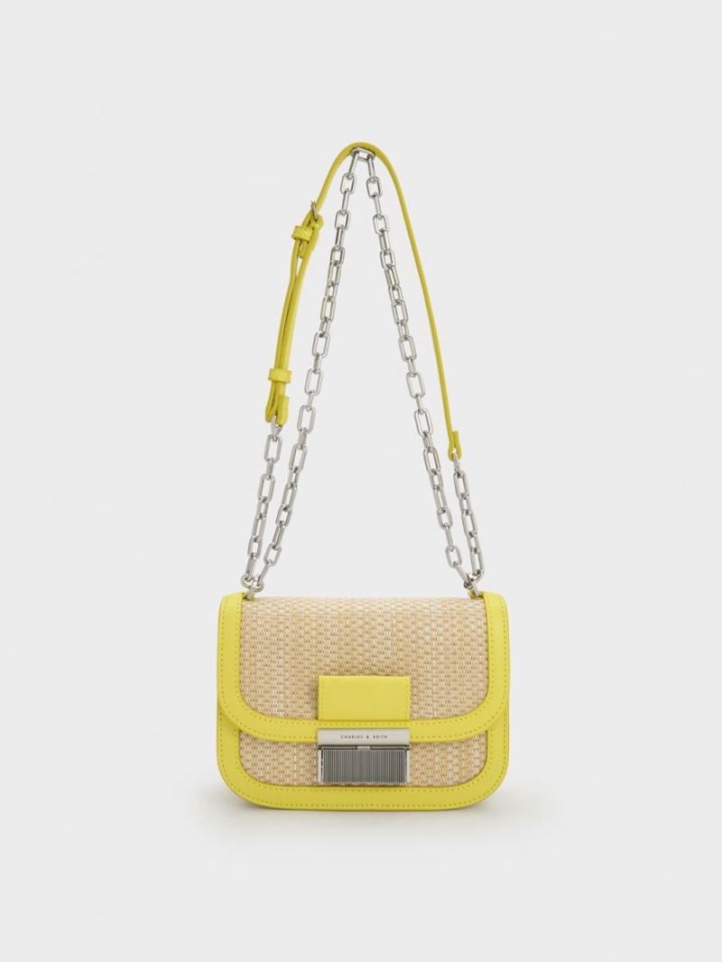 Geanta De Umar Charles & Keith Charlot Raffia Chain Curea Galbeni | 497LHVTSU