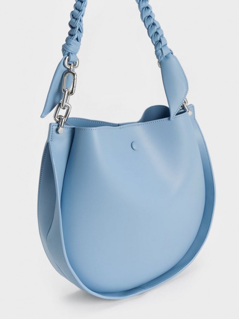 Geanta De Umar Charles & Keith Cleona Braided Handle Albastri Deschis | 392RWGOQX