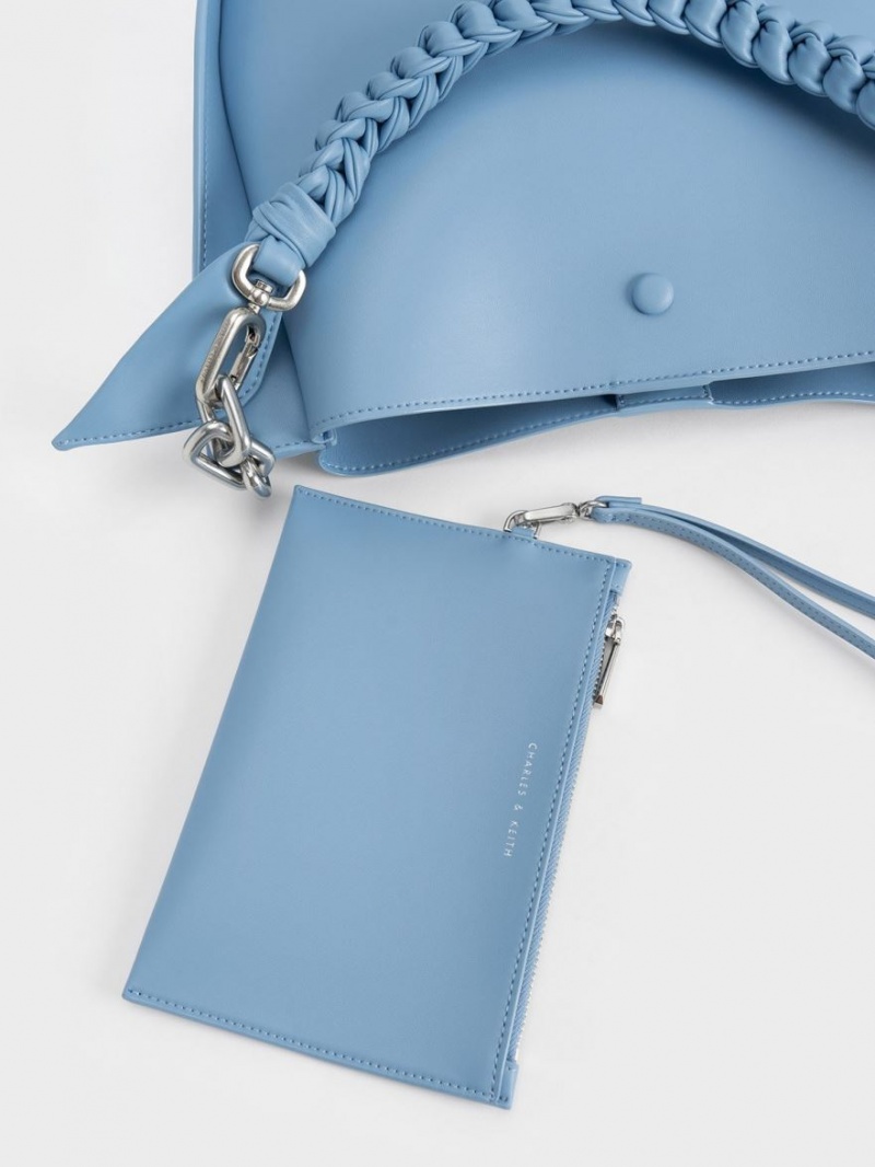 Geanta De Umar Charles & Keith Cleona Braided Handle Albastri Deschis | 392RWGOQX