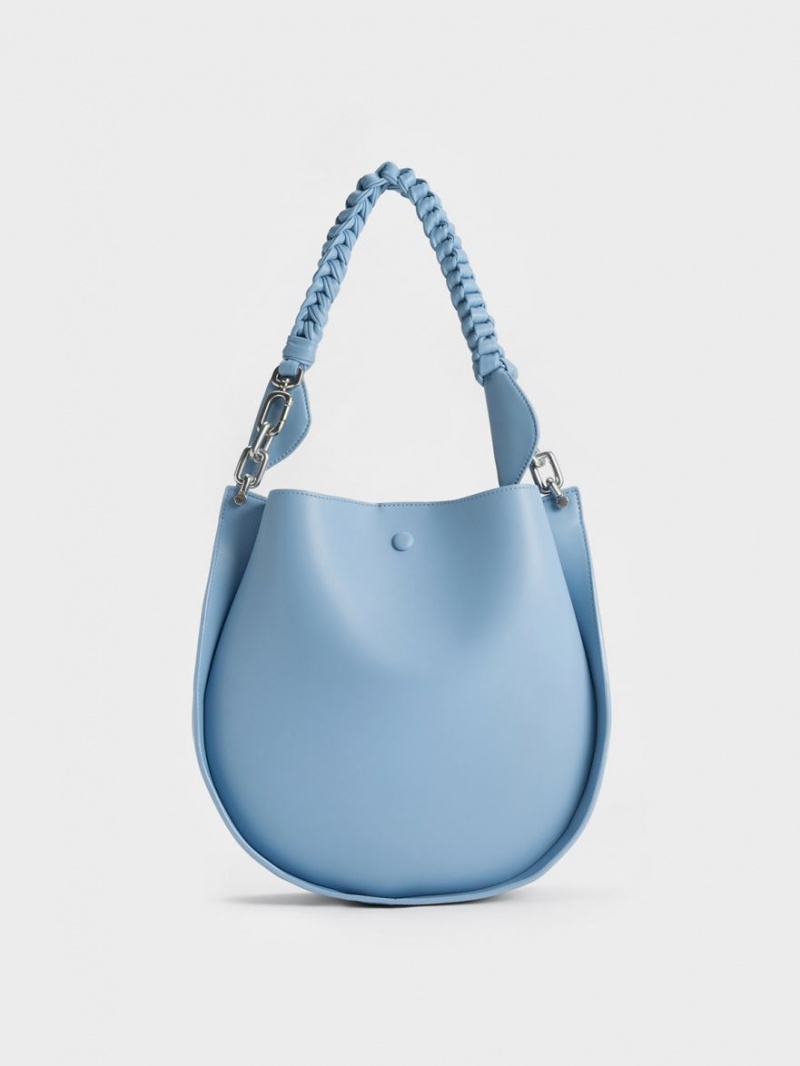 Geanta De Umar Charles & Keith Cleona Braided Handle Albastri Deschis | 392RWGOQX