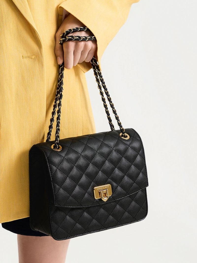 Geanta De Umar Charles & Keith Cressida Matlasat Chain Curea Negrii | 125ADFCHR