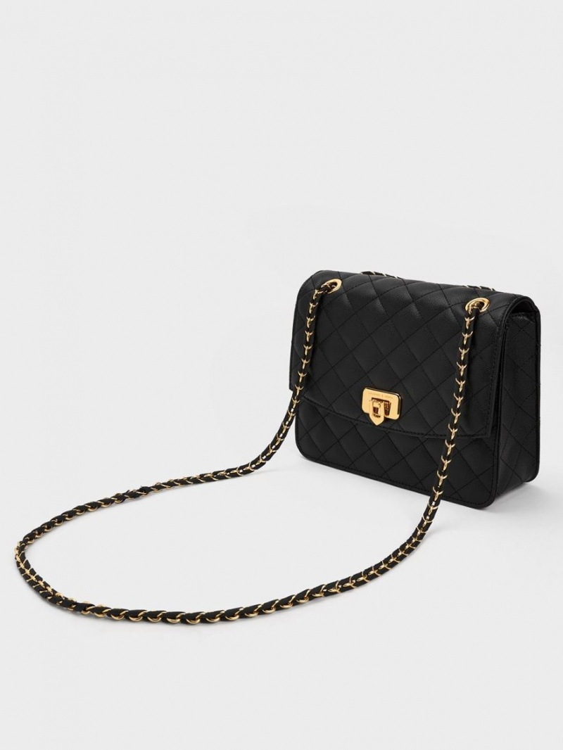 Geanta De Umar Charles & Keith Cressida Matlasat Chain Curea Negrii | 125ADFCHR