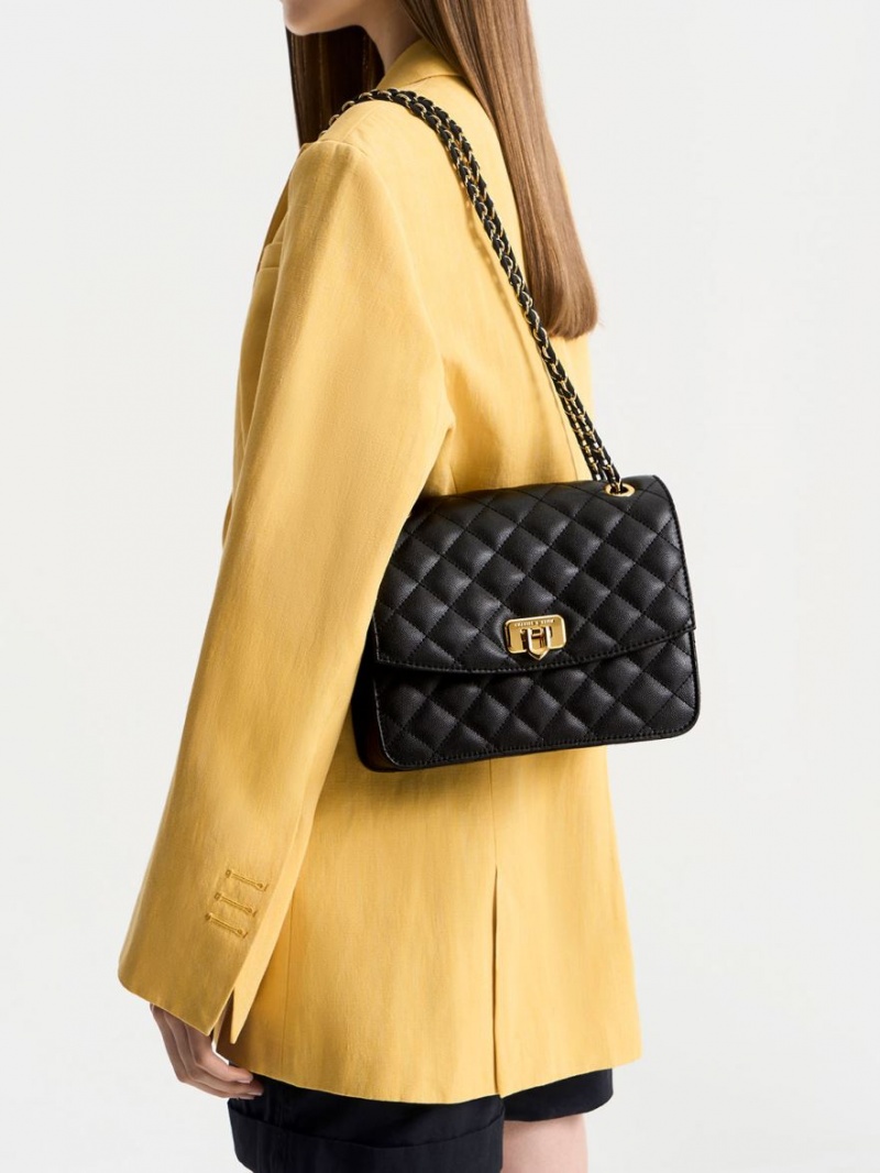 Geanta De Umar Charles & Keith Cressida Matlasat Chain Curea Negrii | 125ADFCHR