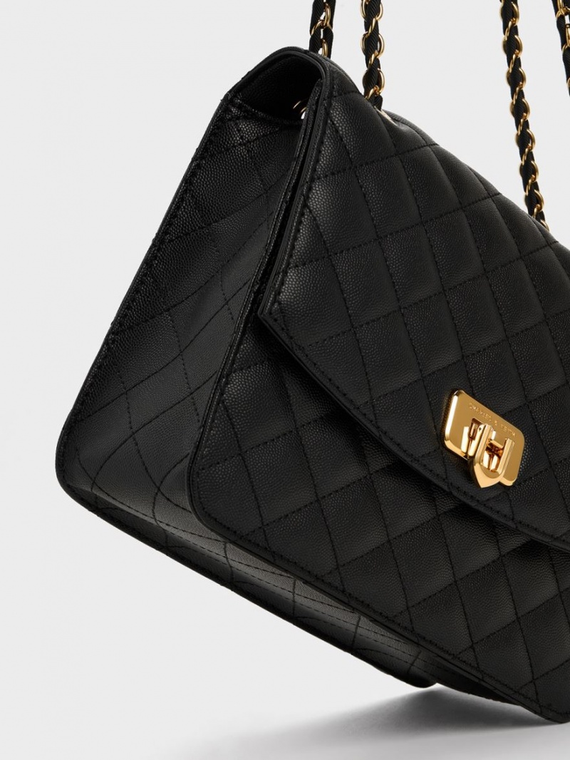 Geanta De Umar Charles & Keith Cressida Matlasat Chain Curea Negrii | 125ADFCHR