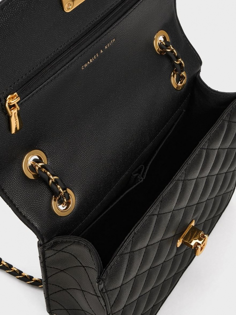 Geanta De Umar Charles & Keith Cressida Matlasat Chain Curea Negrii | 125ADFCHR