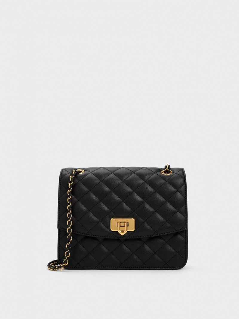 Geanta De Umar Charles & Keith Cressida Matlasat Chain Curea Negrii | 125ADFCHR