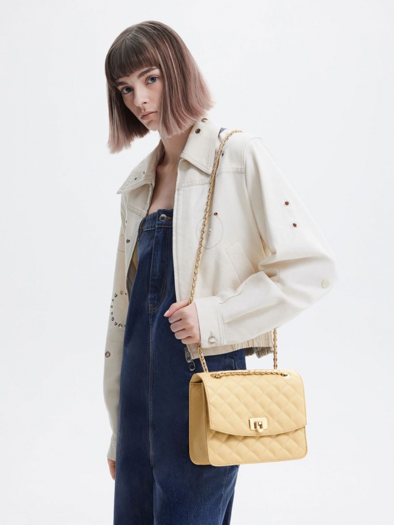 Geanta De Umar Charles & Keith Cressida Matlasat Chain Curea Bej | 012BREATC