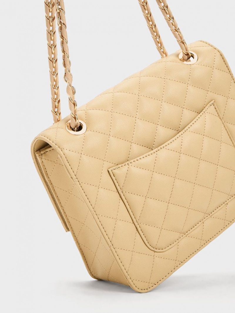 Geanta De Umar Charles & Keith Cressida Matlasat Chain Curea Bej | 012BREATC