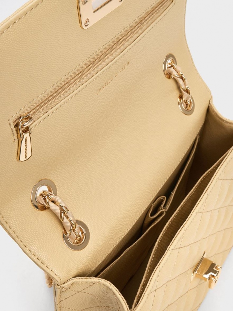Geanta De Umar Charles & Keith Cressida Matlasat Chain Curea Bej | 012BREATC