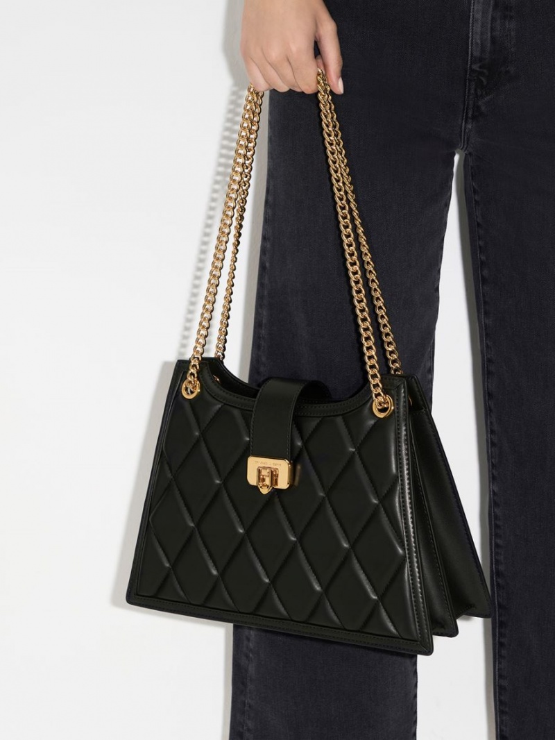 Geanta De Umar Charles & Keith Cressida Matlasat Trapeze Chain Negrii | 148DQGWFH