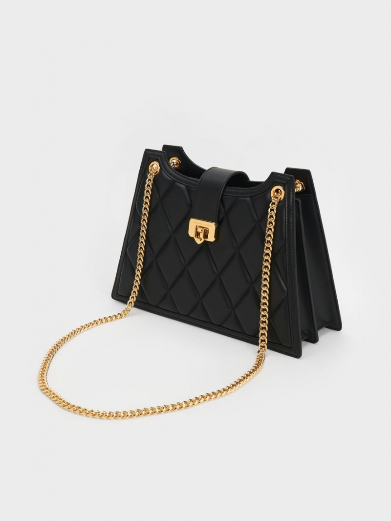 Geanta De Umar Charles & Keith Cressida Matlasat Trapeze Chain Negrii | 148DQGWFH
