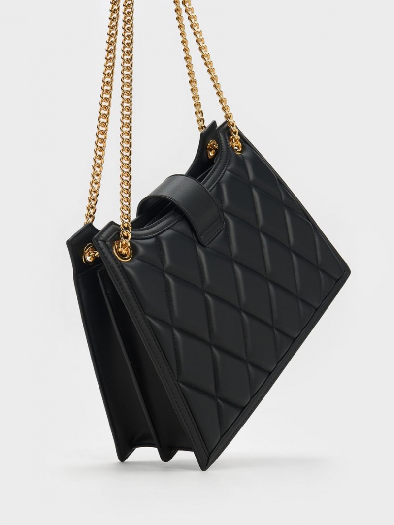 Geanta De Umar Charles & Keith Cressida Matlasat Trapeze Chain Negrii | 148DQGWFH