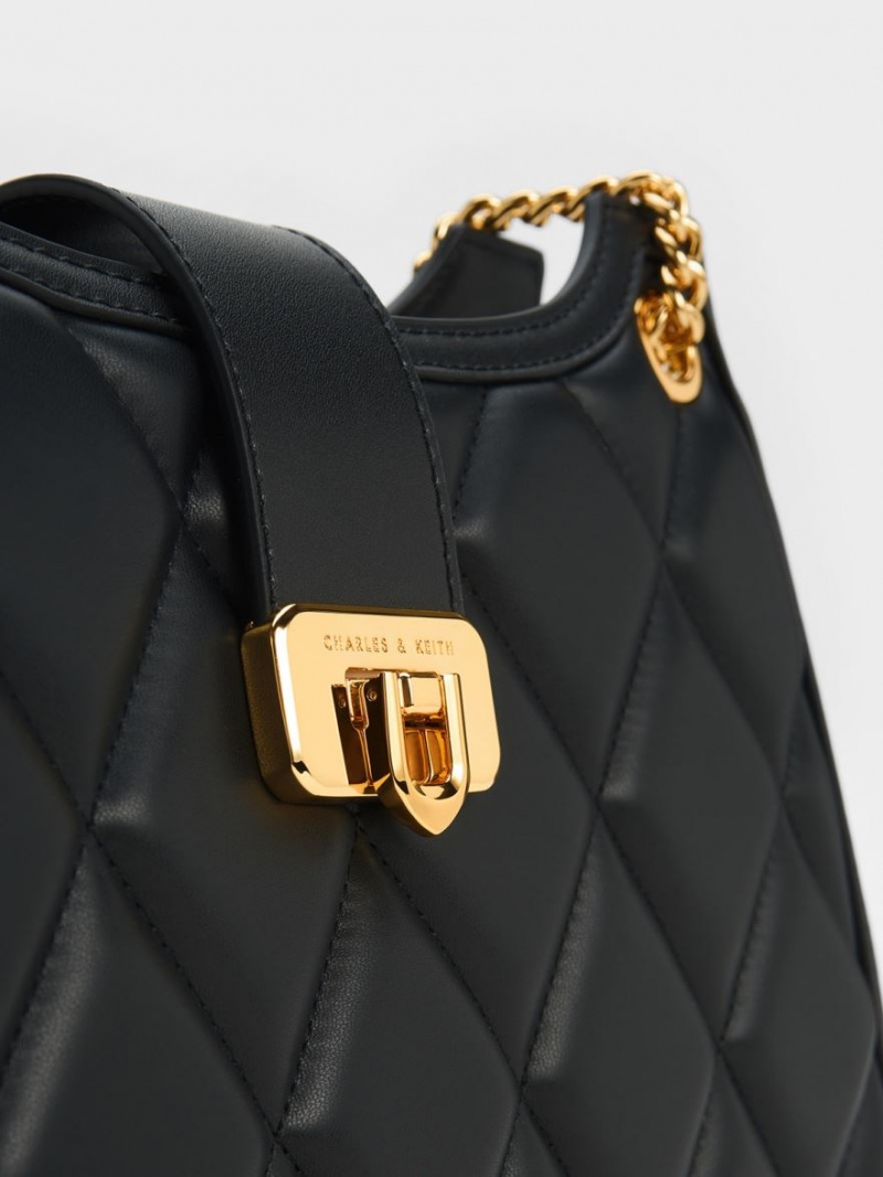 Geanta De Umar Charles & Keith Cressida Matlasat Trapeze Chain Negrii | 148DQGWFH